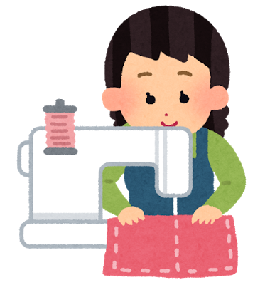 ミシンで布を縫う女性