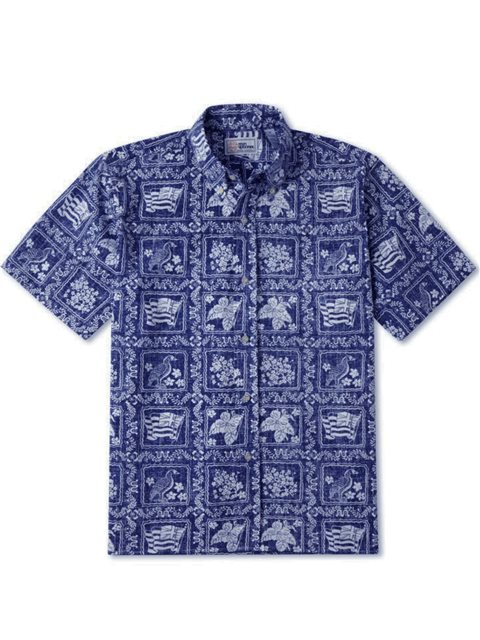 アロハ_シャツ_ブランド_レインスプーナー青