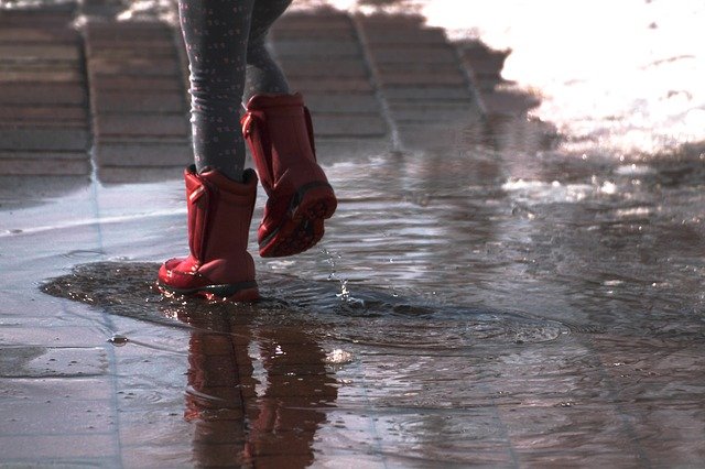 水溜りを歩く防寒靴