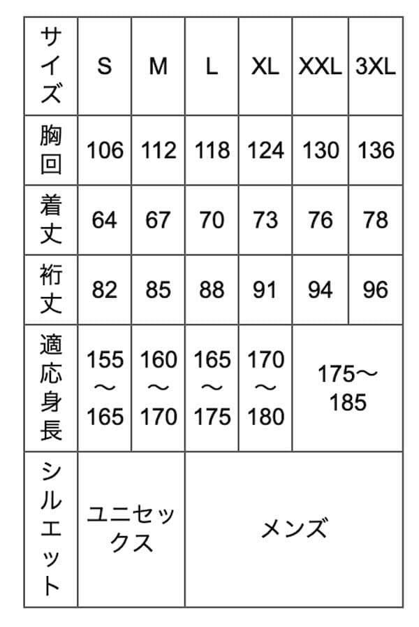 バートルピステのサイズ表